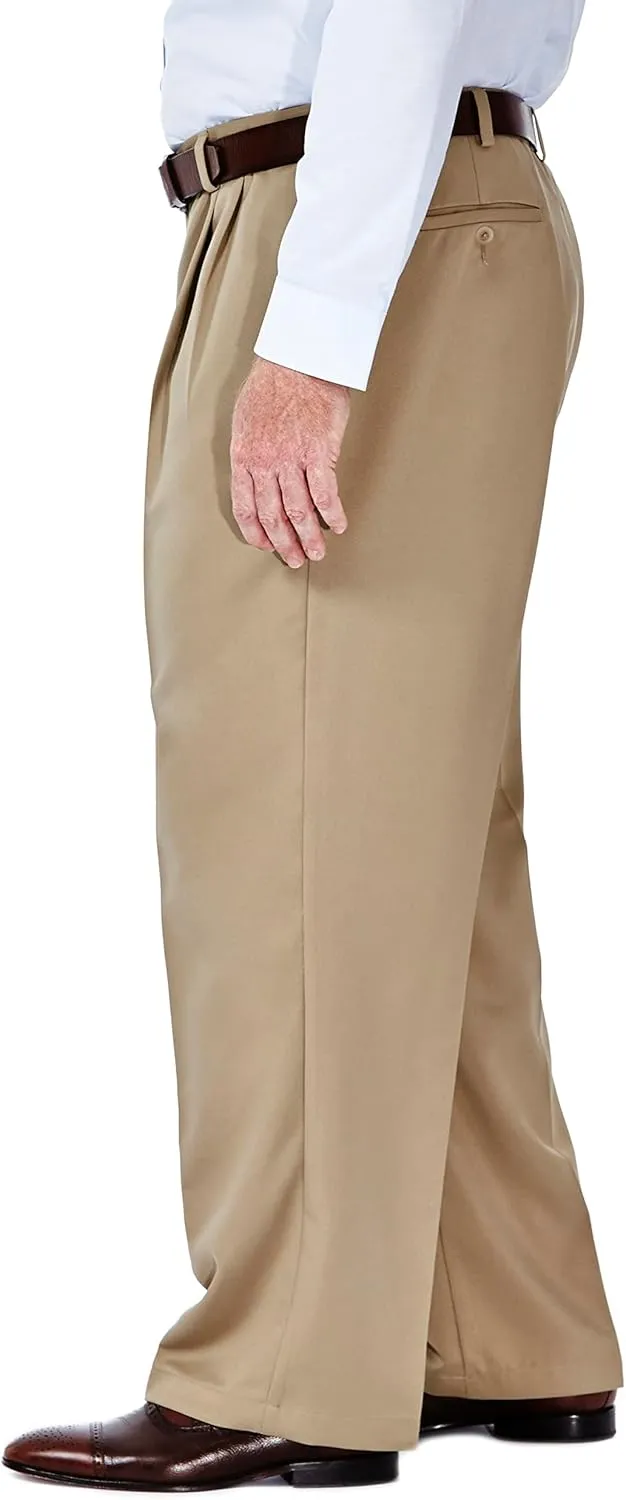 Haggar Men's Cool 18 Classic Fit Flat Front and Pleat Front Hidden Expandable Waistband Pant Big and Tall Sizes