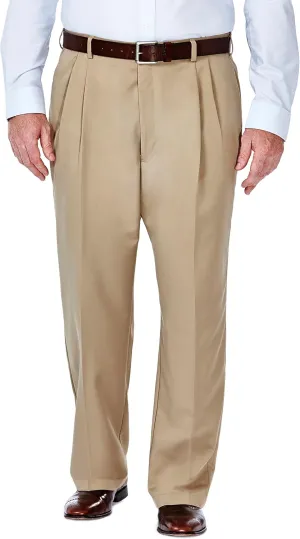 Haggar Men's Cool 18 Classic Fit Flat Front and Pleat Front Hidden Expandable Waistband Pant Big and Tall Sizes