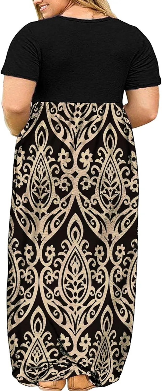 Halife Plus Size Dresses for Curvy Women Summer Casual Beach Long Maxi Dress with Pockets