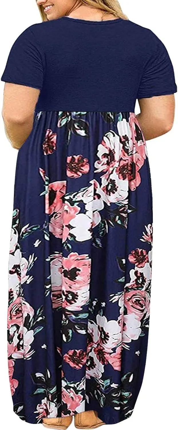 Halife Plus Size Dresses for Curvy Women Summer Casual Beach Long Maxi Dress with Pockets
