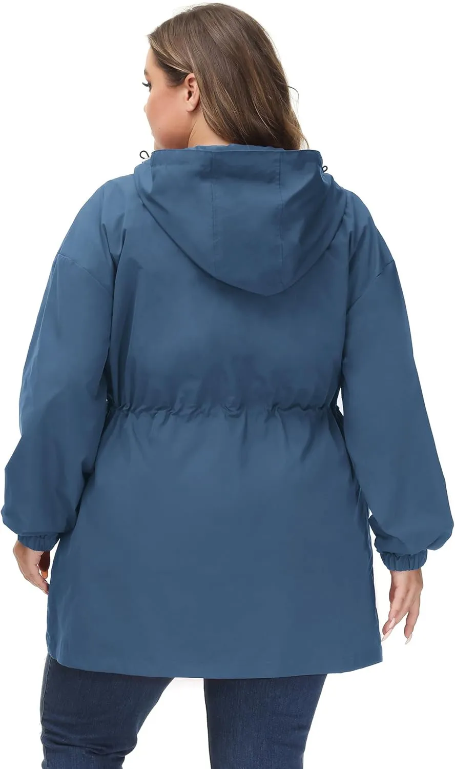 Hanna Nikole Women's Plus Size Long Hooded Raincoat Lightweight Waterproof Windbreaker Jacket