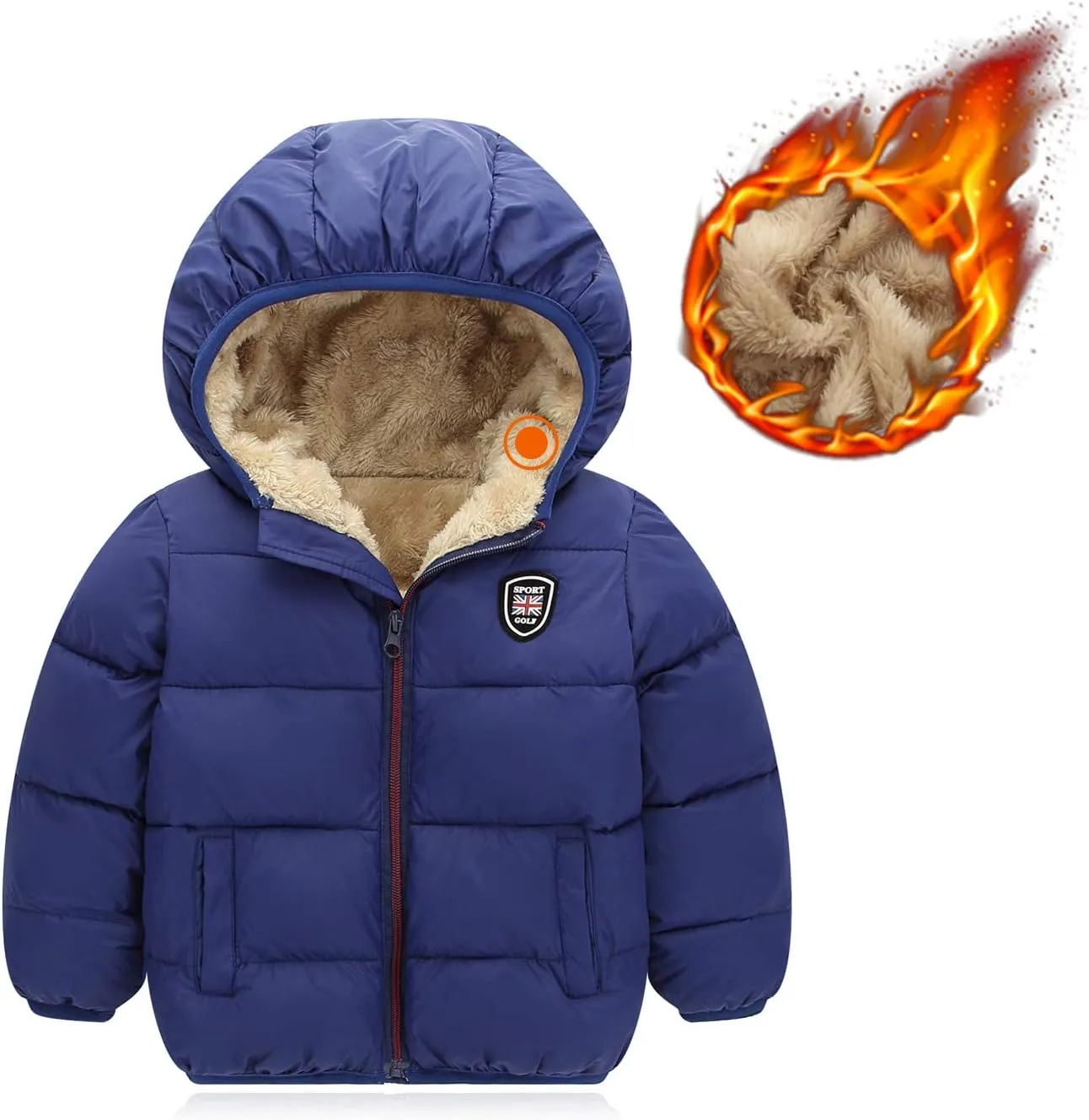 Happy Cherry Baby Kids Hooded Winter Coat Puffer Down Jacket Windproof Fleece Lined