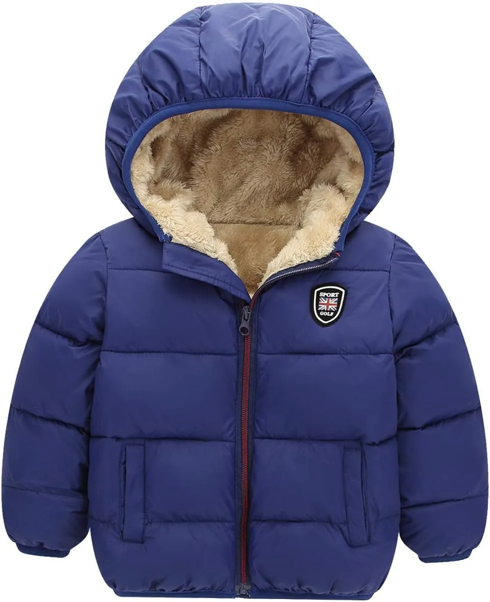 Happy Cherry Baby Kids Hooded Winter Coat Puffer Down Jacket Windproof Fleece Lined