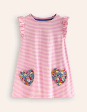 Heart Pocket Frill Tunic-Bubblegum Pink/Ivory Hearts