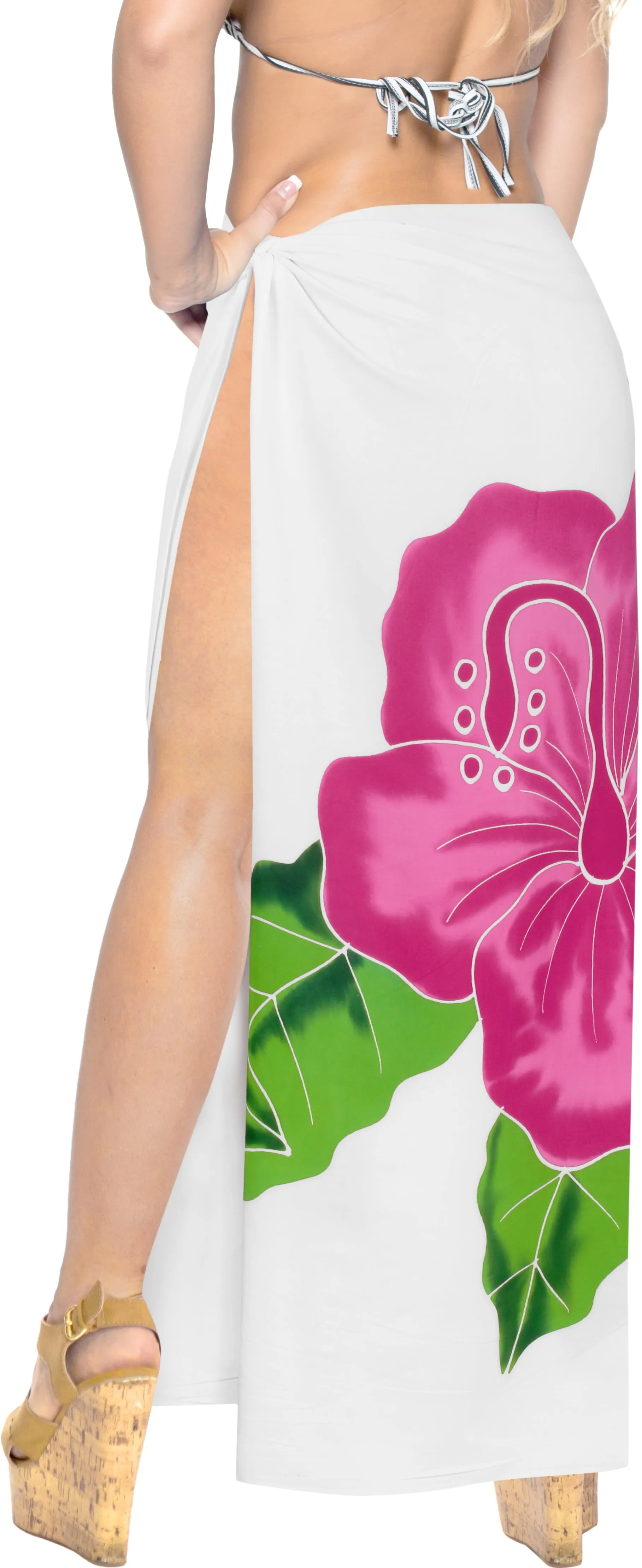 Hibiscus Hand-Painted Rayon Beach Wrap For Women