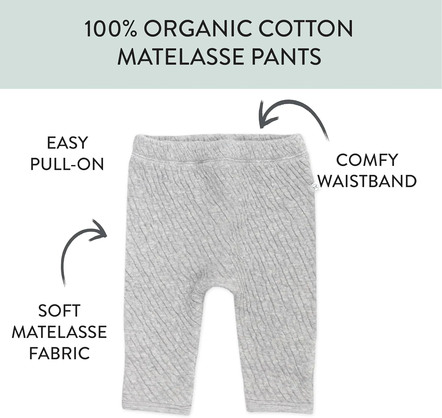 HonestBaby Matelasse Harem Pants Cozy Roomy Fit Pull on Bottoms 100% Organic Cotton for Infant Baby Boys, Girls, Unisex
