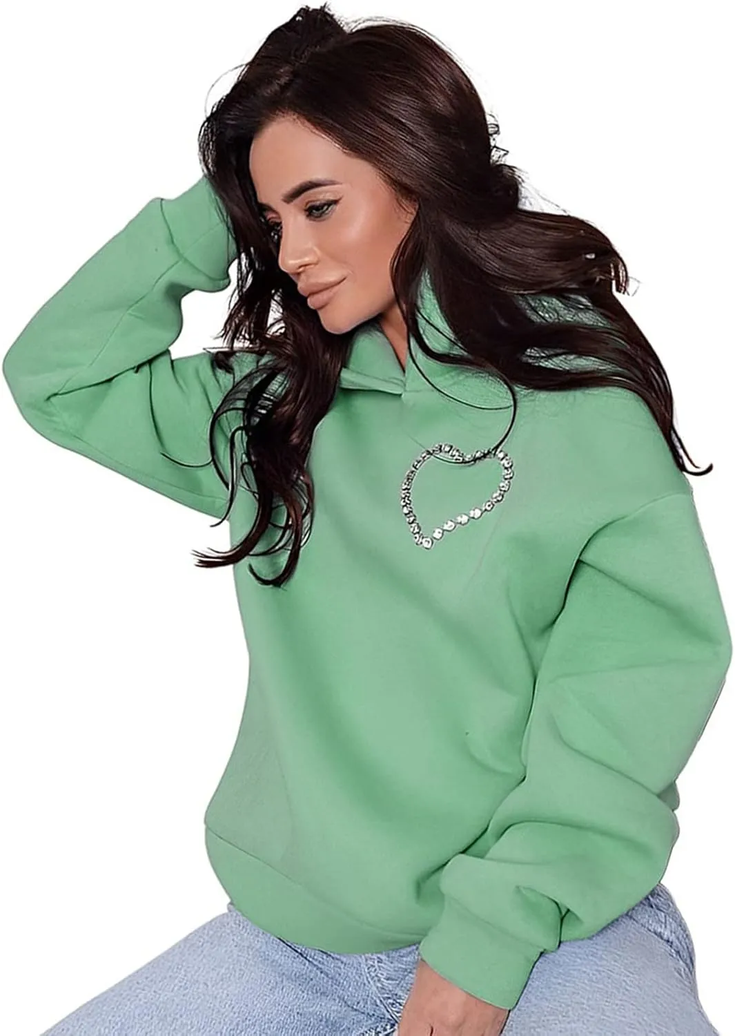 Hoodies for Women Diamonds Sweet Love Cutout Backless Sweatshirts Oversized Hooded Sweatshirt Casual Loose Pullover