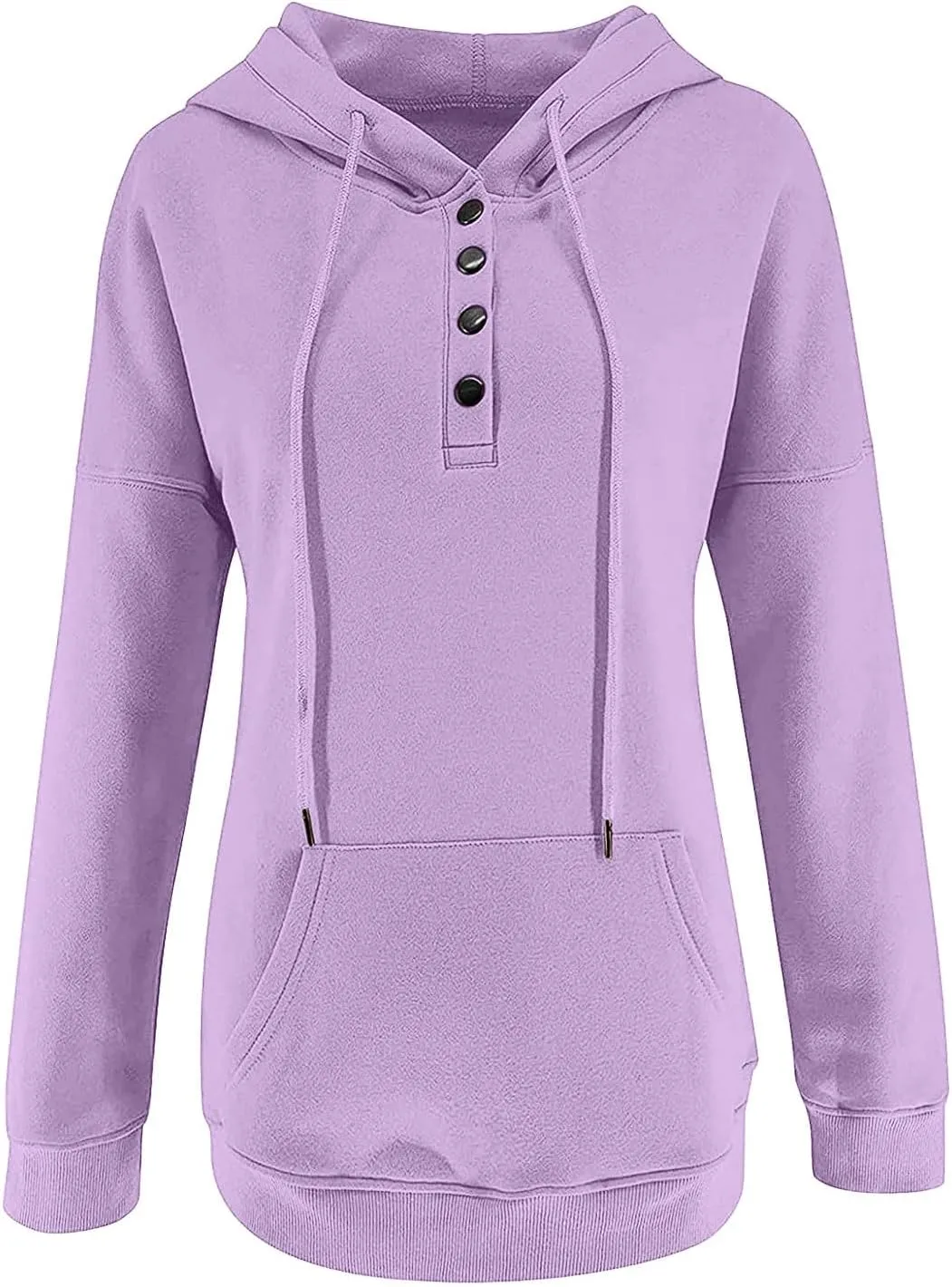 Hoodies For Women Dressy Casual 2024 Solid Basic Button Down Hooded Drawstring Sweatshirt Fall Fashion Pullover Tops