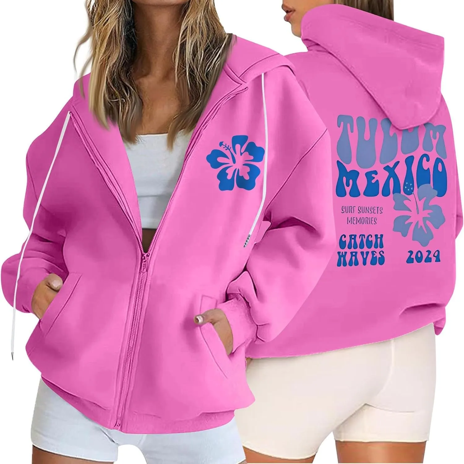 Hoodies Y2k Letter Graphic Hoodies for Women 2024 Preppy Sweatshirts Long Sleeve Drawstring Zipper Pockets Pullover