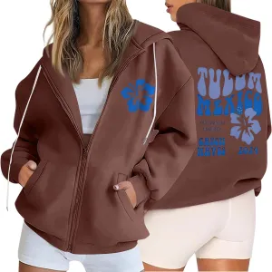Hoodies Y2k Letter Graphic Hoodies for Women 2024 Preppy Sweatshirts Long Sleeve Drawstring Zipper Pockets Pullover
