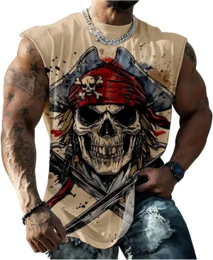 HOTYD Skull Print Graphic Tank Tops for Men Sleeveless Casual Cotton Shirts Big and Tall Muscle Shirts Bodybuilding Tank Tops