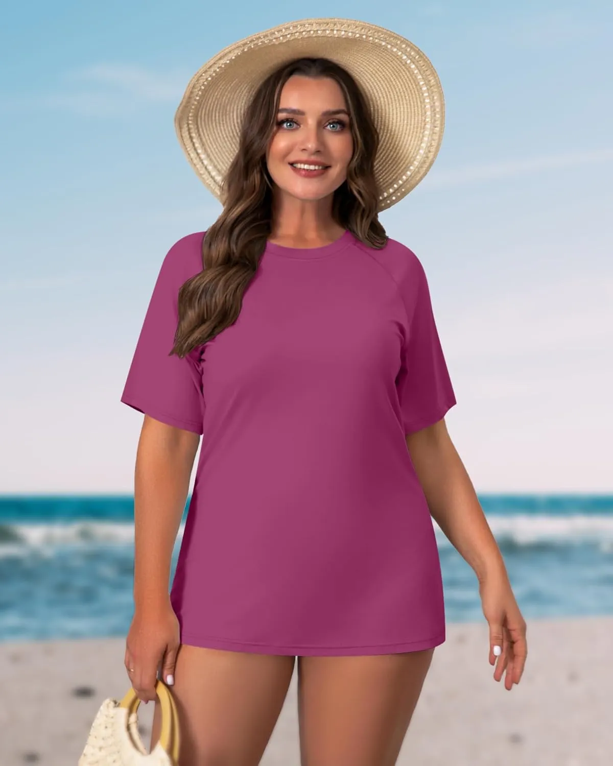 Huukeay 3 Pack Quick Dry Women's Plus Size Rash Guard Swim Shirts Short Sleeves Raglan Swimsuit T-Shirts Activewear Tops