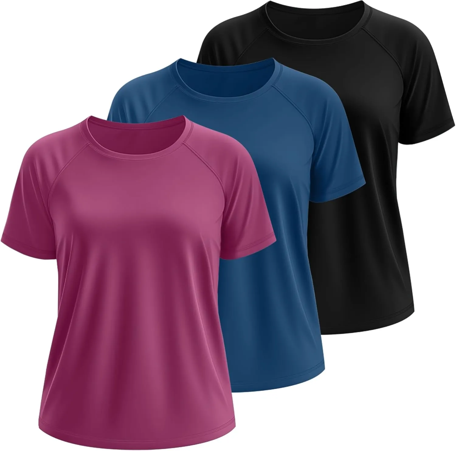 Huukeay 3 Pack Quick Dry Women's Plus Size Rash Guard Swim Shirts Short Sleeves Raglan Swimsuit T-Shirts Activewear Tops
