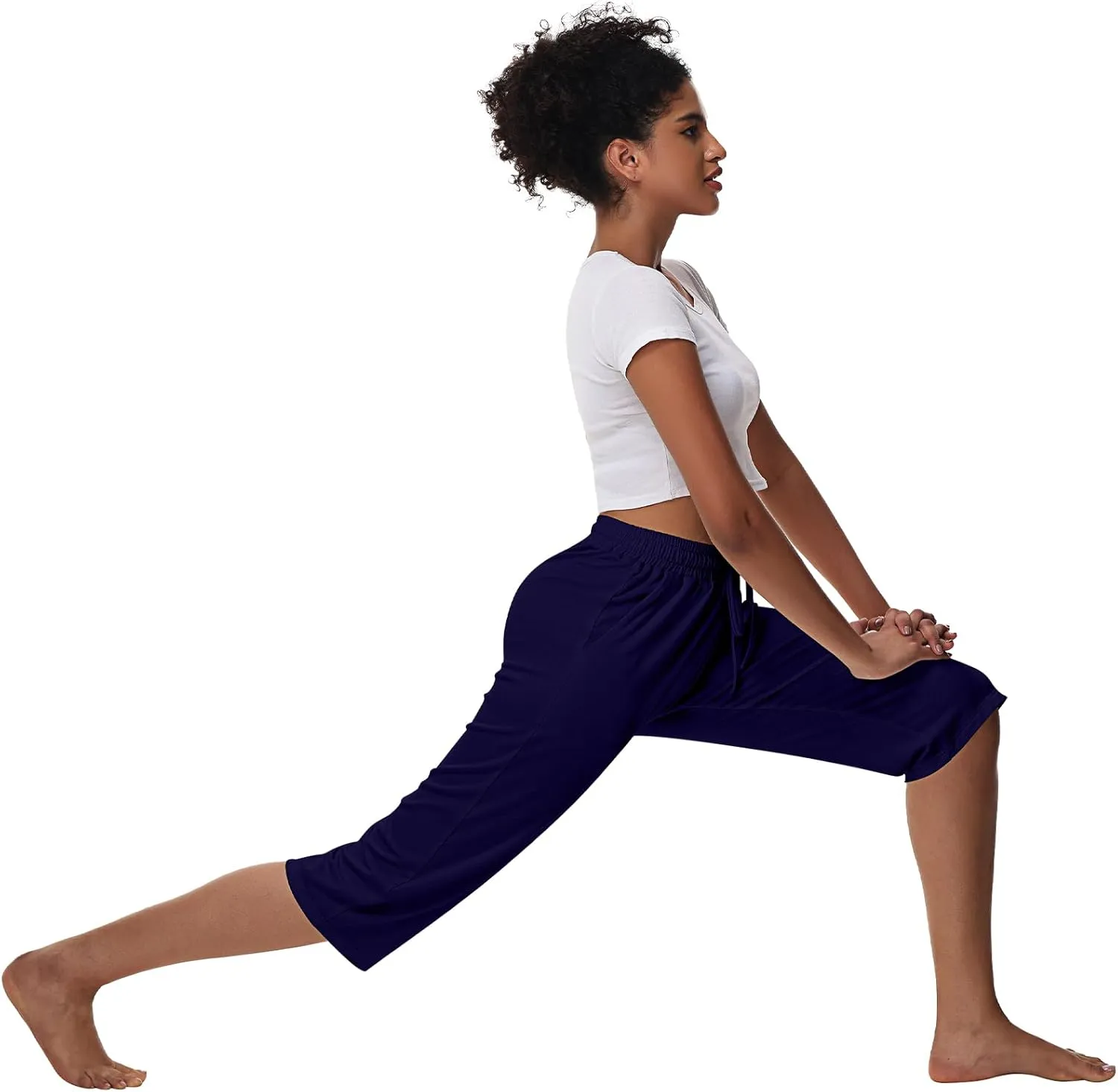 Huukeay 3 Pack Women's Capri Sweatpants, Cozy Lounge Drawstring Capris with Pockets Wide Legs Jogger Workout Yoga Pants