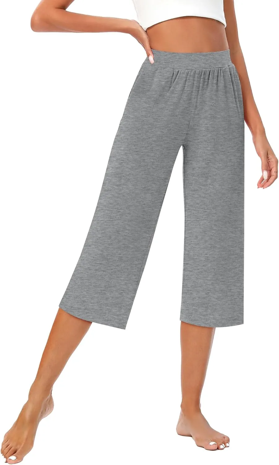 Huukeay 3 Pack Women's Capri Sweatpants, Cozy Wide Legs Cropped Capri with Pockets, Lounge Jogger Pants Workout Yoga Solid