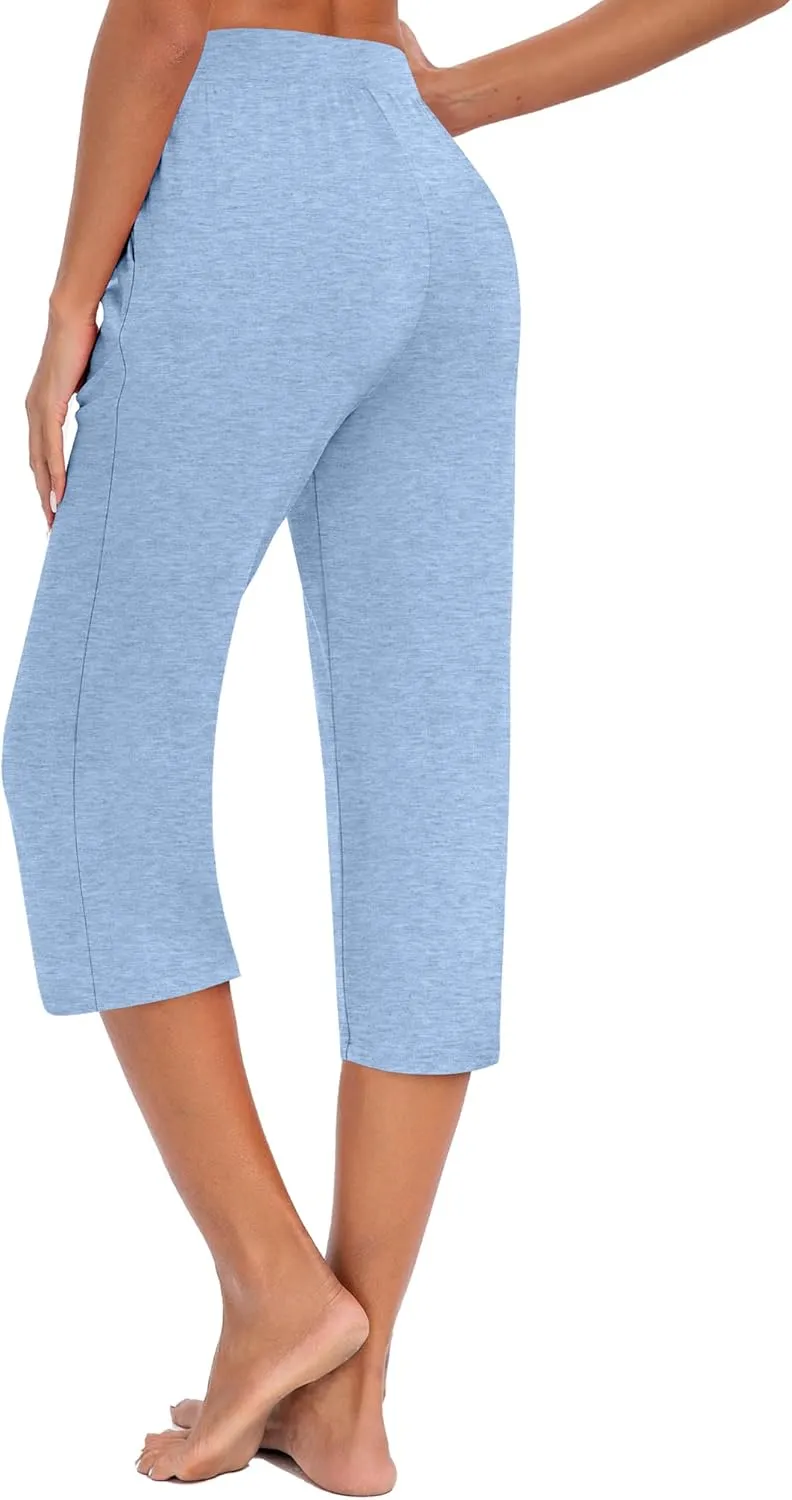 Huukeay 3 Pack Women's Capri Sweatpants, Cozy Wide Legs Cropped Capri with Pockets, Lounge Jogger Pants Workout Yoga Solid