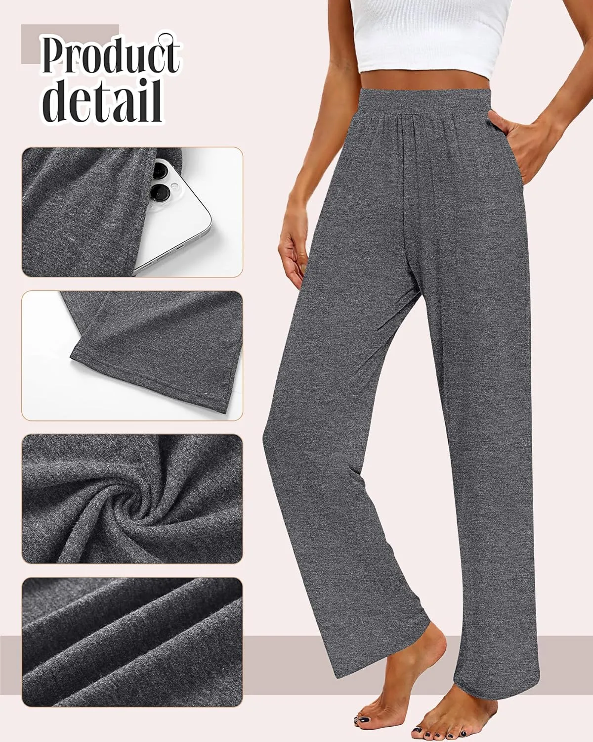 Huukeay 3 Pack Women's Lounge Pants, Cozy Wide Leg Lounge Pants with Pockets Loose Flowy Yoga Sweatpants Workout Comfy Jogger