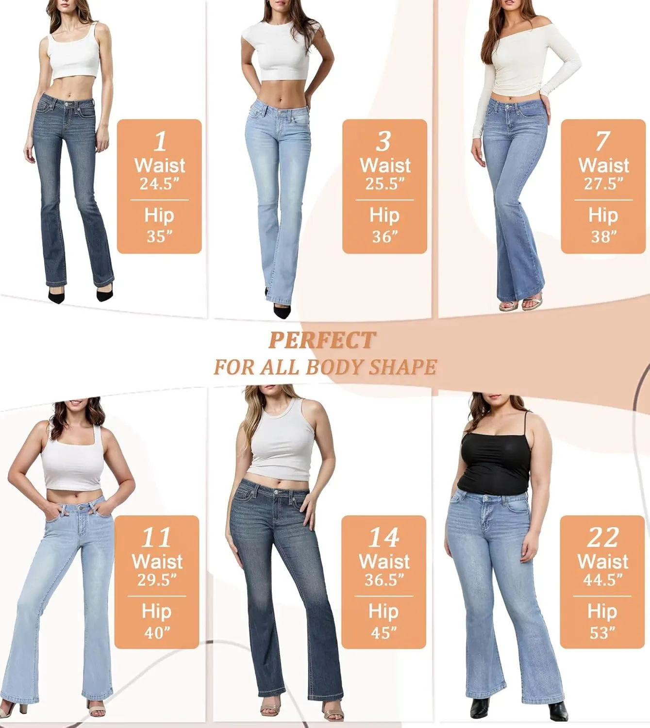 Hybrid & Company Women's Flare Mid Rise Jeans Trendy Stretchy Denim Pants with Pockets