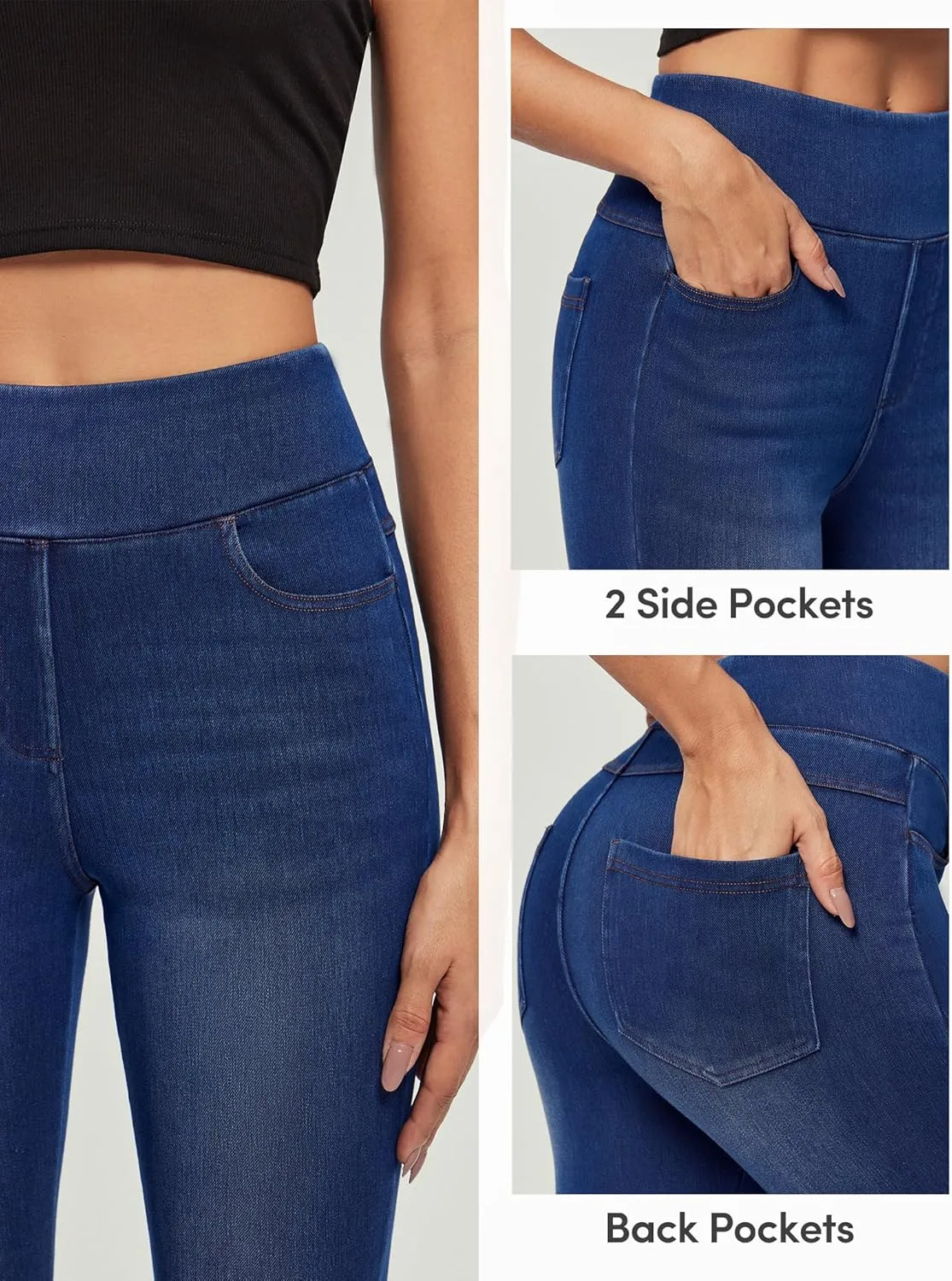 IUGA Jeggings for Women Tummy Control Stretchy High Waisted Jeans Pull on Skinny Jean Leggings with Pockets Trendy Casual