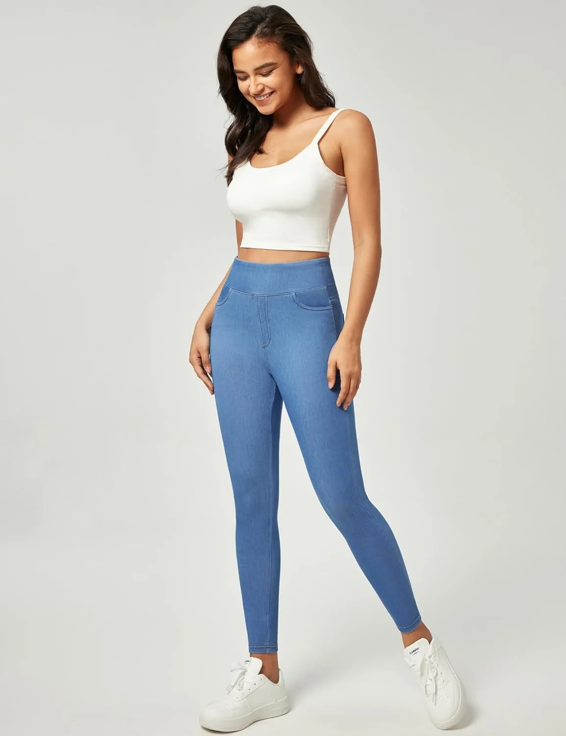 IUGA Jeggings for Women Tummy Control Stretchy High Waisted Jeans Pull on Skinny Jean Leggings with Pockets Trendy Casual