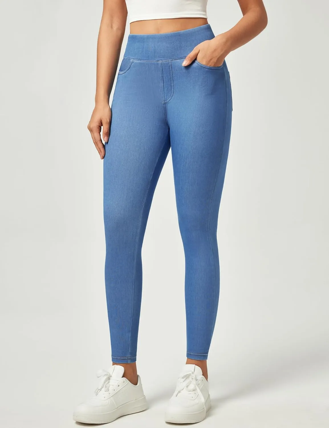 IUGA Jeggings for Women Tummy Control Stretchy High Waisted Jeans Pull on Skinny Jean Leggings with Pockets Trendy Casual