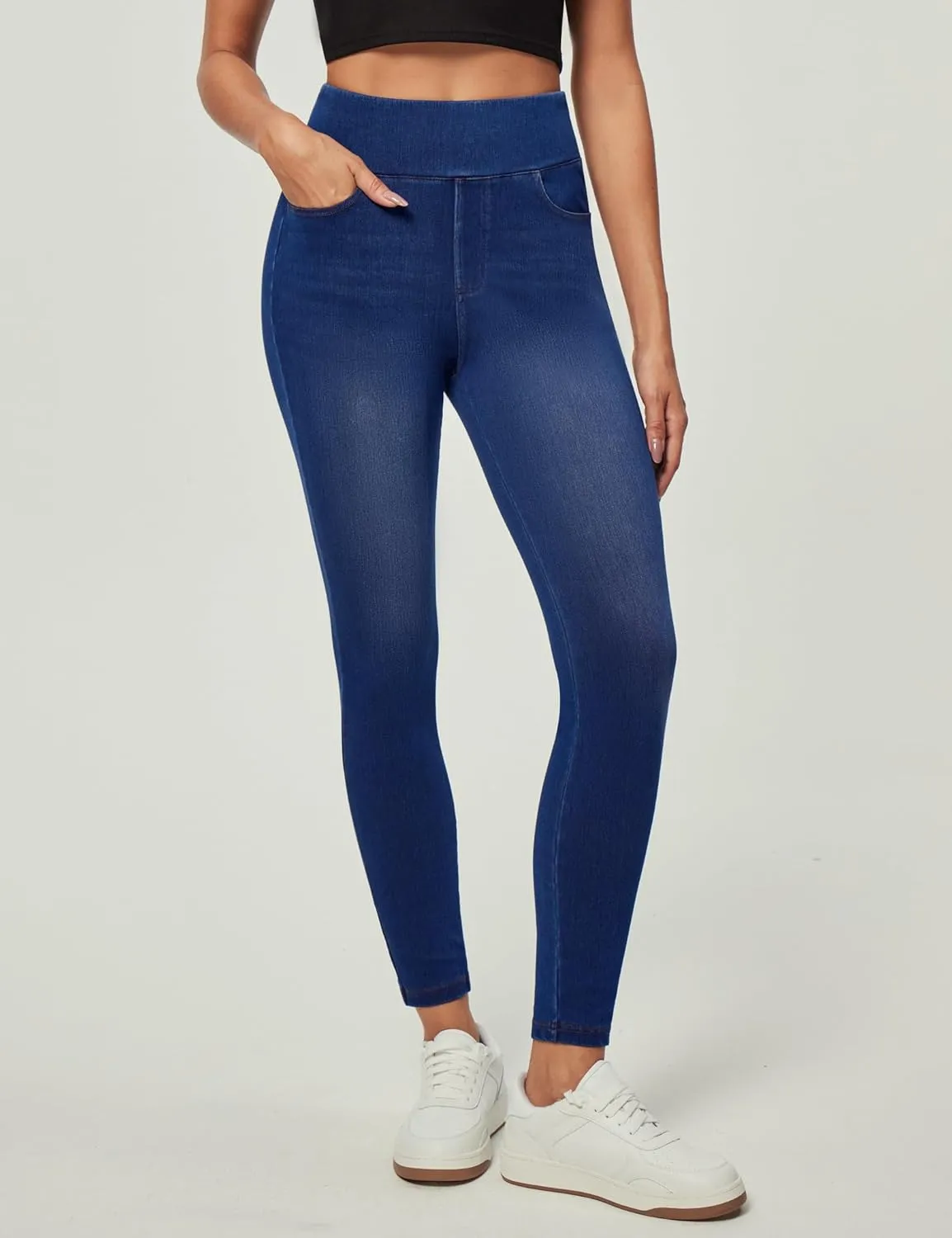 IUGA Jeggings for Women Tummy Control Stretchy High Waisted Jeans Pull on Skinny Jean Leggings with Pockets Trendy Casual