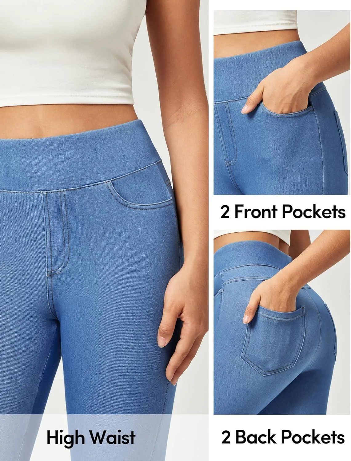 IUGA Jeggings for Women Tummy Control Stretchy High Waisted Jeans Pull on Skinny Jean Leggings with Pockets Trendy Casual