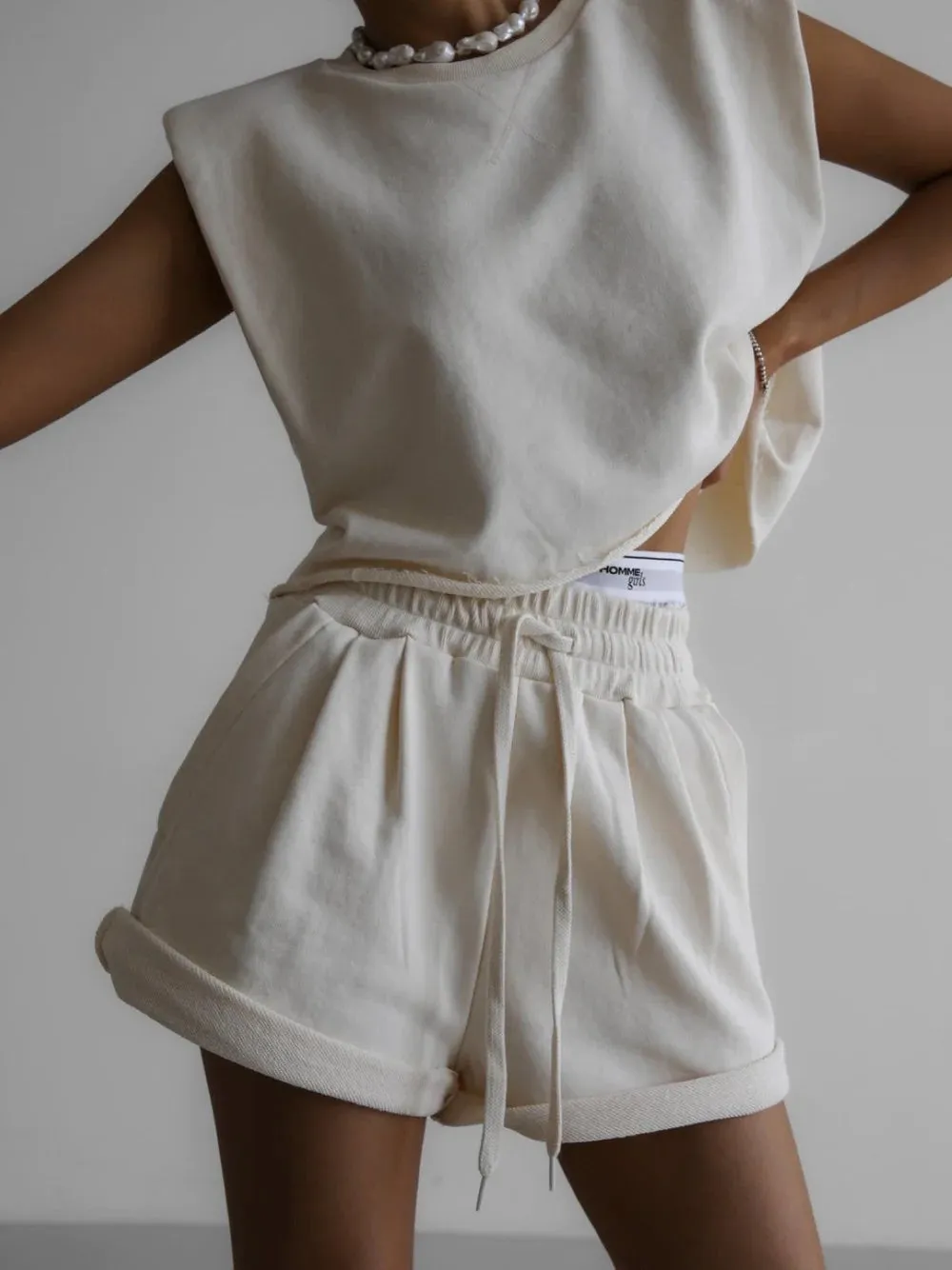 Ivory Elastic Shorts