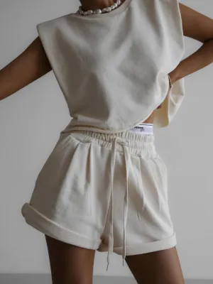 Ivory Elastic Shorts