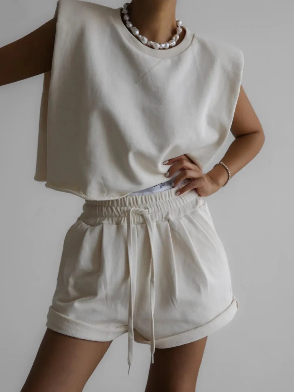 Ivory Elastic Shorts