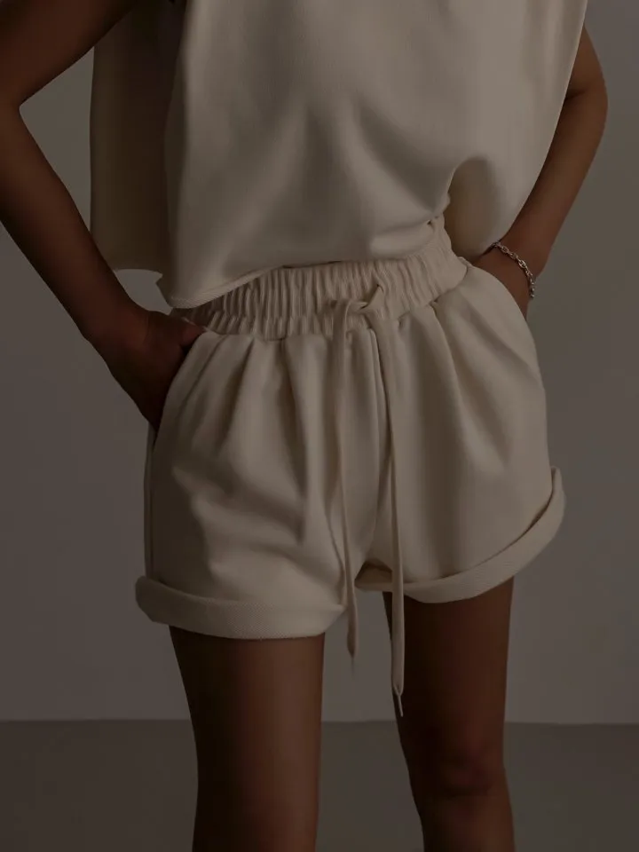 Ivory Elastic Shorts