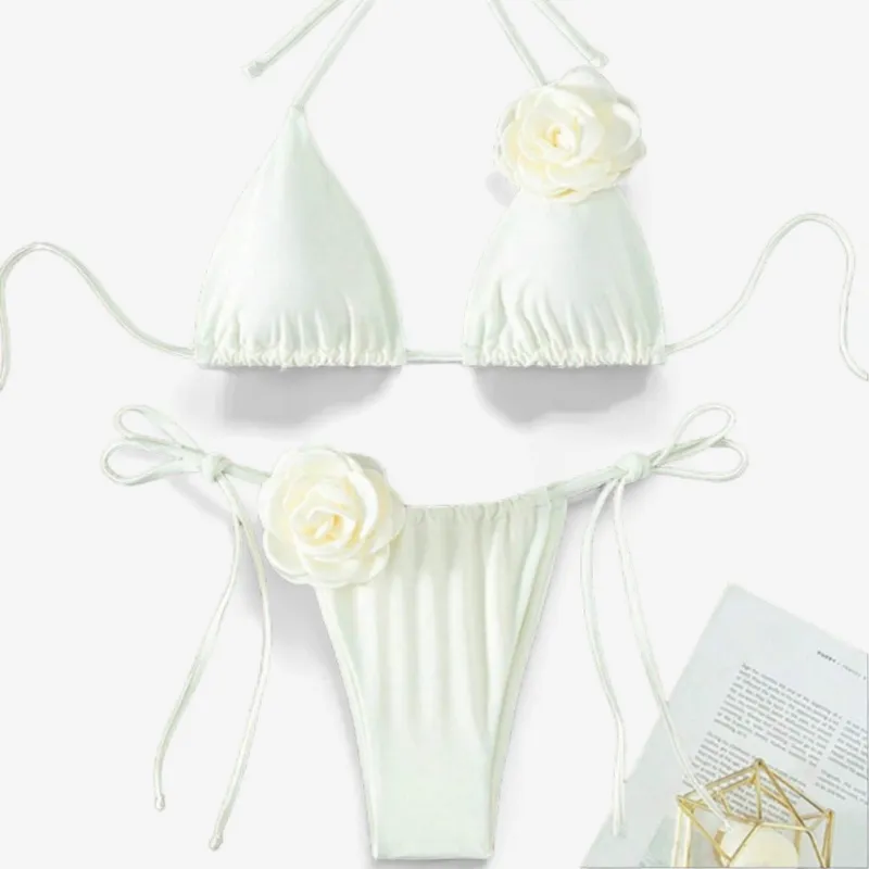 Ivory Rose Embellished Bikini Set