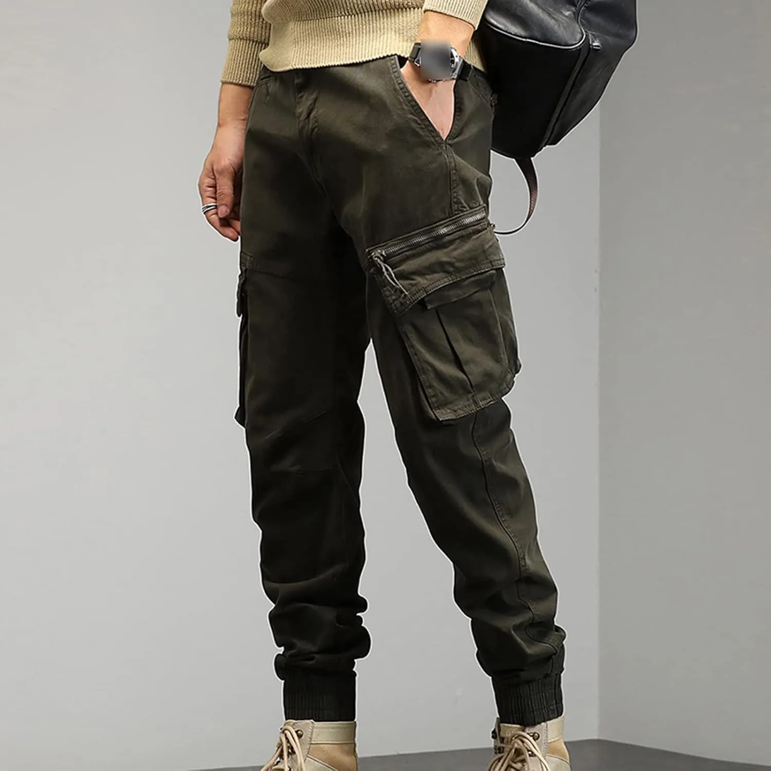 JEShifangjiusu Mens Lightweight Fashion Pants Sweatpants Loose Joggers Cargo Pants Casual Chino Long Trousers Zipper Pockets