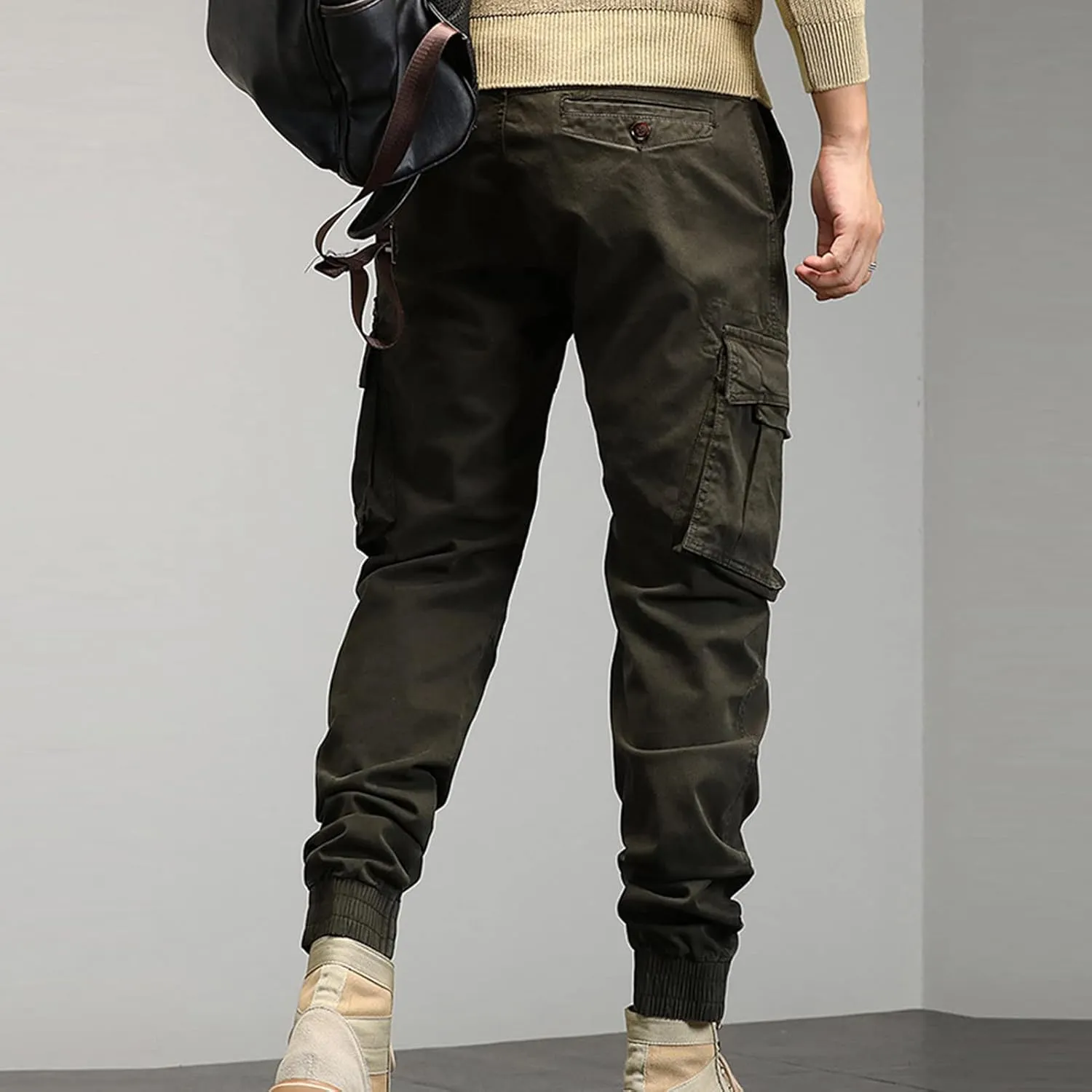 JEShifangjiusu Mens Lightweight Fashion Pants Sweatpants Loose Joggers Cargo Pants Casual Chino Long Trousers Zipper Pockets