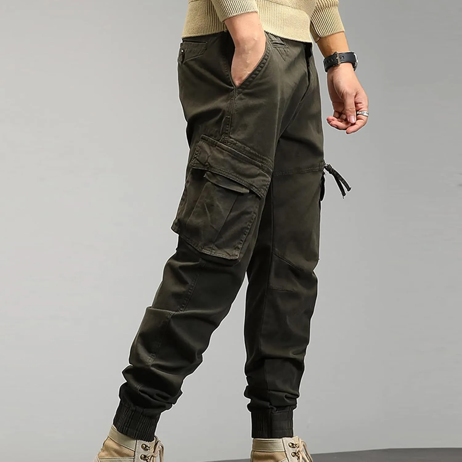 JEShifangjiusu Mens Lightweight Fashion Pants Sweatpants Loose Joggers Cargo Pants Casual Chino Long Trousers Zipper Pockets