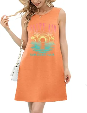 JINTING Summer Sundress for Women Salty Air Mini Tank Dress Plam Trees Graphic Dress Beach Vacation Sleeveless Dresses