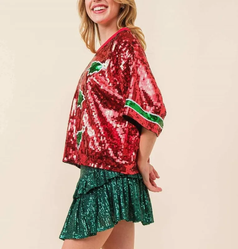 Juakoso Sequin Christmas Sweatshirts for Women Santa Nutcracker Oversized Sweater Shirts Long Sleeve Pullover Hoodies