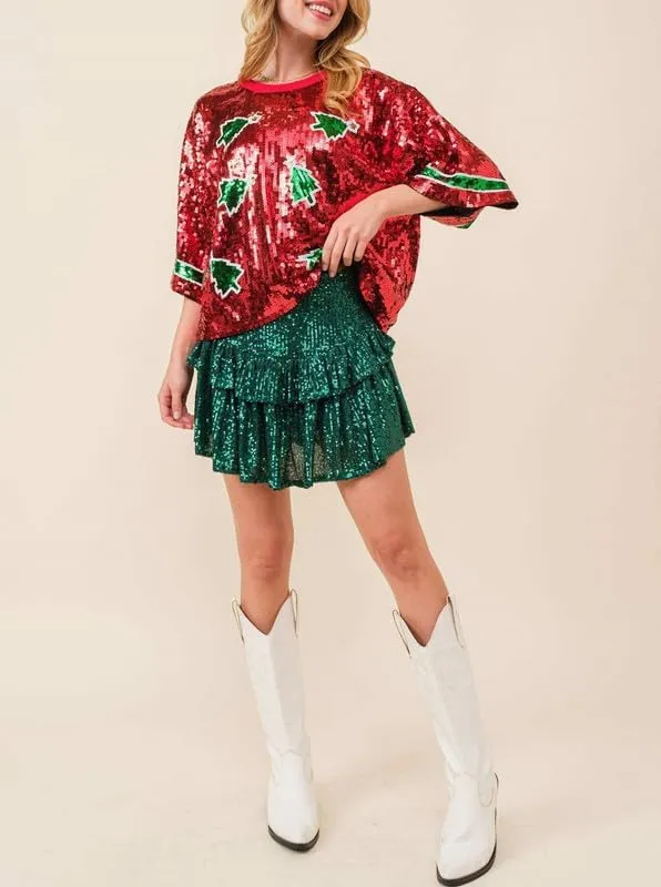 Juakoso Sequin Christmas Sweatshirts for Women Santa Nutcracker Oversized Sweater Shirts Long Sleeve Pullover Hoodies
