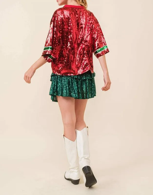 Juakoso Sequin Christmas Sweatshirts for Women Santa Nutcracker Oversized Sweater Shirts Long Sleeve Pullover Hoodies