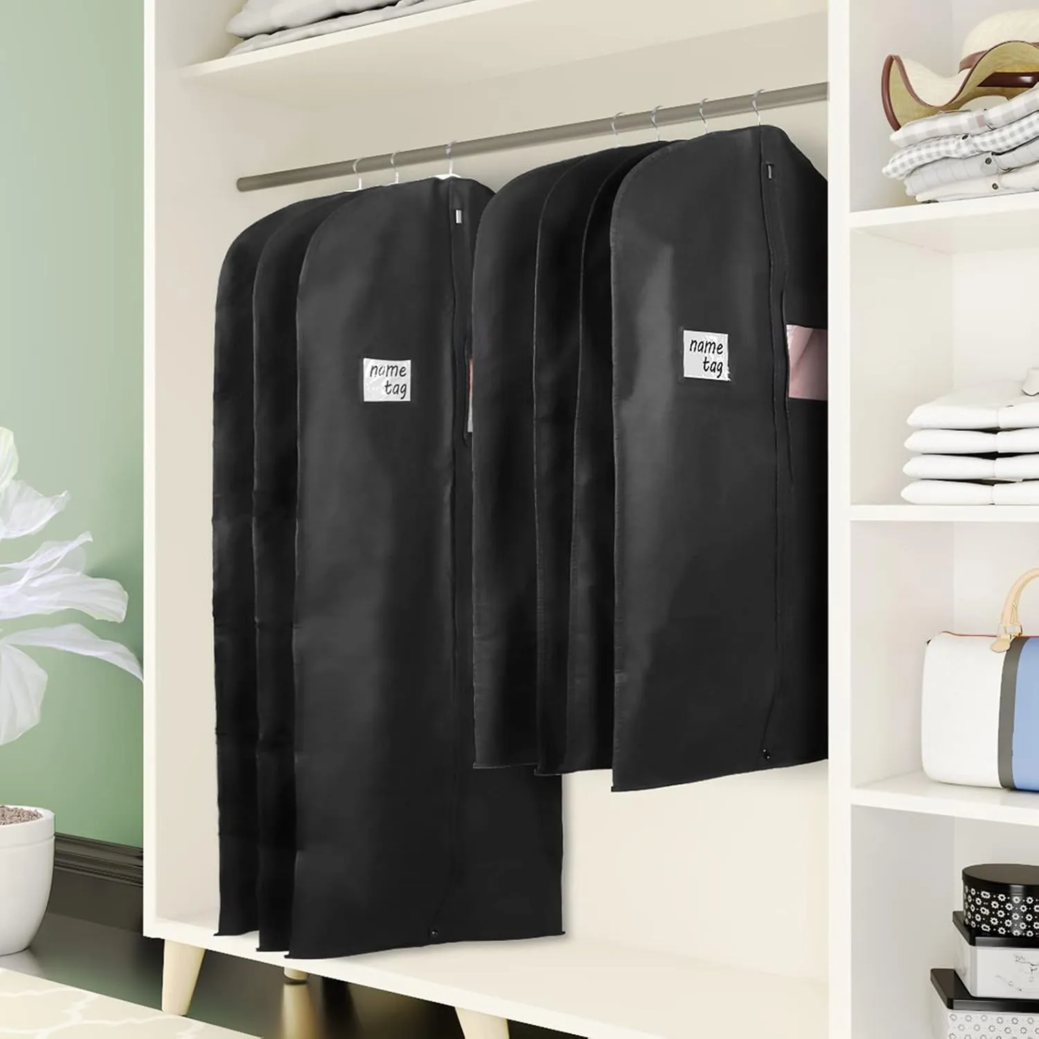 KEEGH 40" Suit Bags Garment Bags for Storage (Set of 6) Garment Bags for Hanging Clothes, Suit Cover Bags Garment Covers for Dress Shirts Coats Clean with Zipper and Transparent Window, Black
