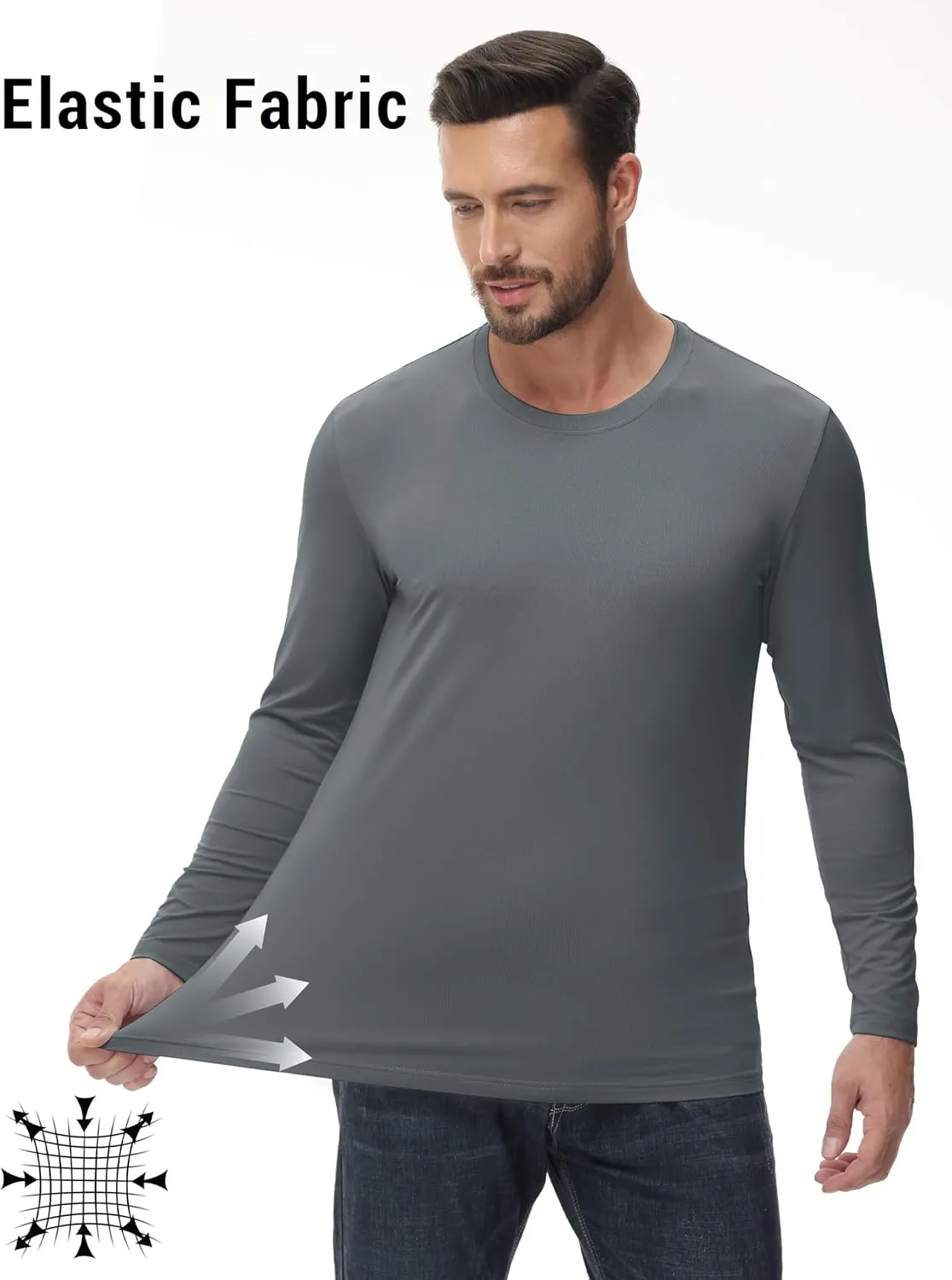 KEFITEVD Men's UPF 80  Sun Shirts Long Sleeve UV SPF Shirts Quick Dry Lightweight Rash Guard Polyester Swim T-Shirt