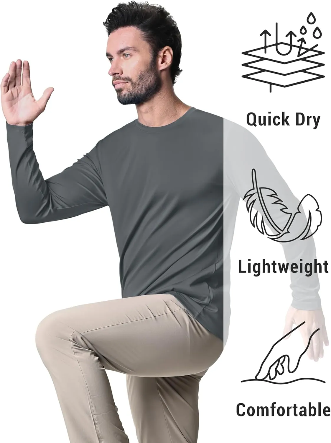 KEFITEVD Men's UPF 80  Sun Shirts Long Sleeve UV SPF Shirts Quick Dry Lightweight Rash Guard Polyester Swim T-Shirt