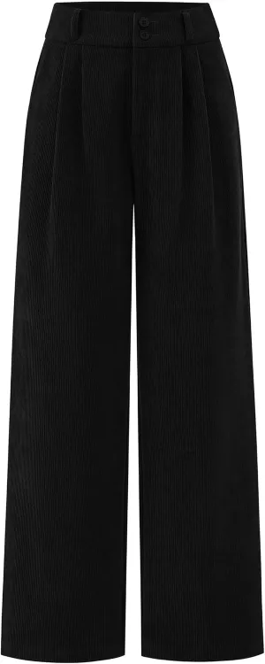 KIRUNDO Corduroy Pants Women High Waisted Wide Leg Pants Business Casual Fall Winter Straight Loose Trousers with Pockets