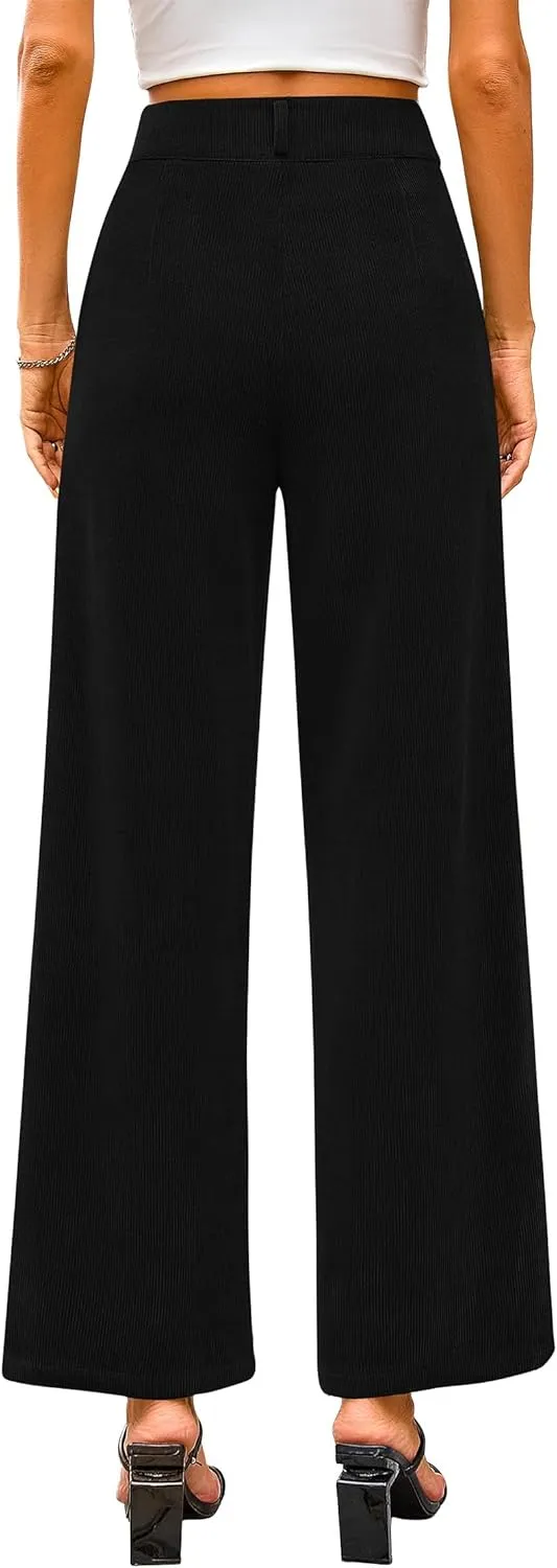 KIRUNDO Corduroy Pants Women High Waisted Wide Leg Pants Business Casual Fall Winter Straight Loose Trousers with Pockets