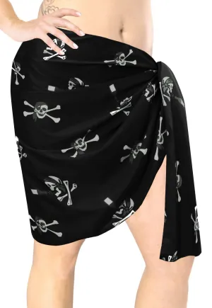 La Leela Likre Swimwear Wrap Party Girl Beach Sarong Printed 78"X21" Black