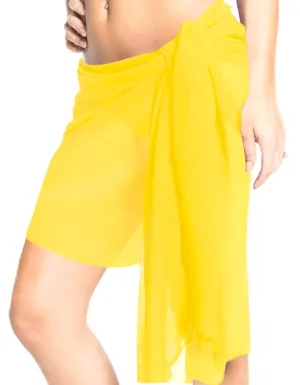 LA LEELA Sheer Chiffon Swimwear Pareo Women Sarong Solid 81"X21" Yellow_265 Yellow_I291