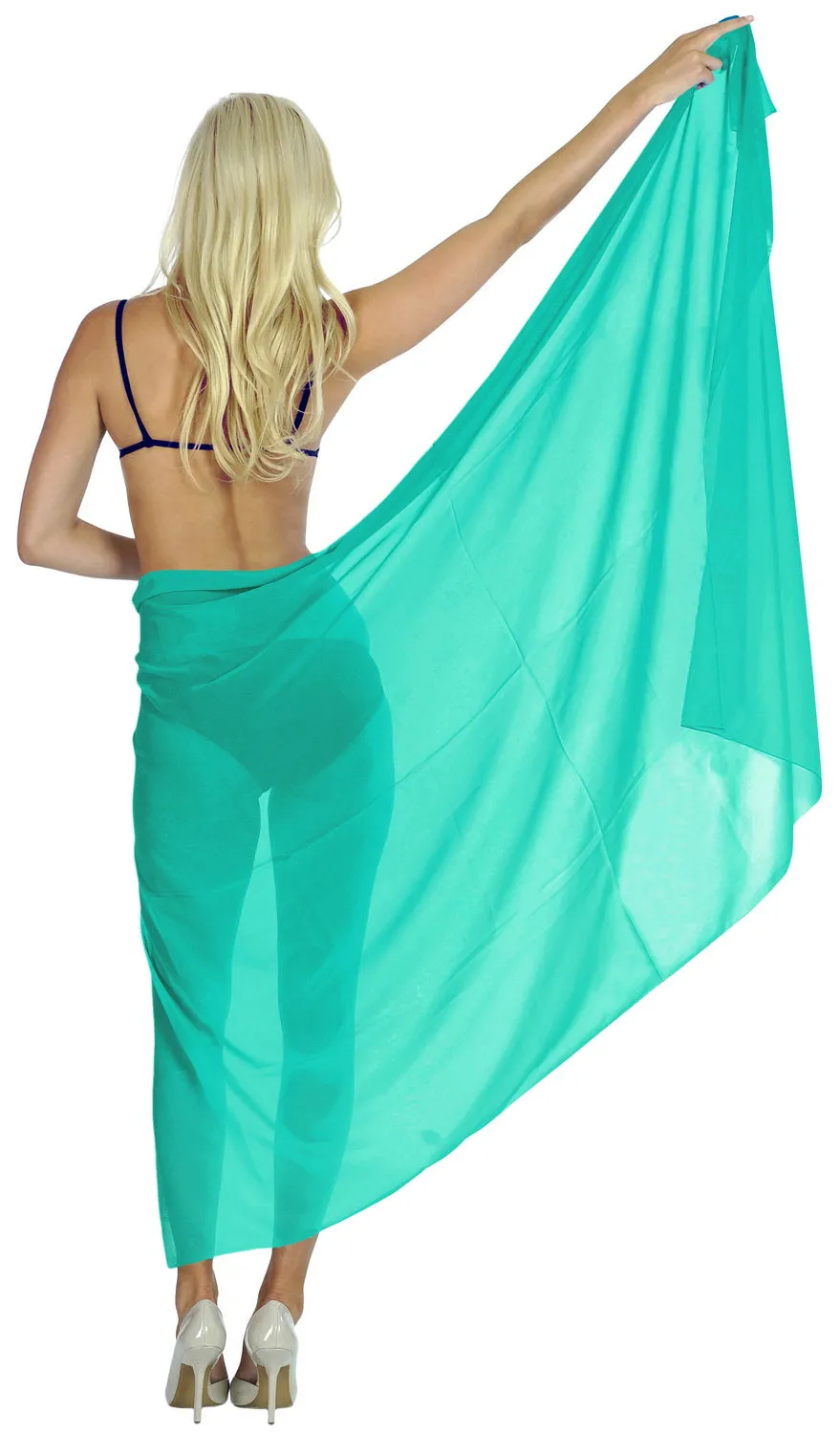 La Leela Sheer Chiffon Swimwear Wrap Women Swimsuit Sarong Solid 88"X42" Sea Green_1637