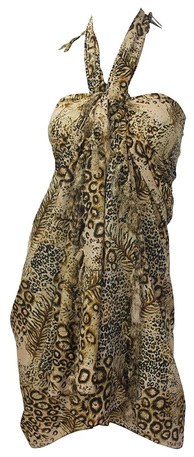 LA LEELA Soft Light Wrap Pareo Suit Women Sarong Printed 72"X42" Brown_6168