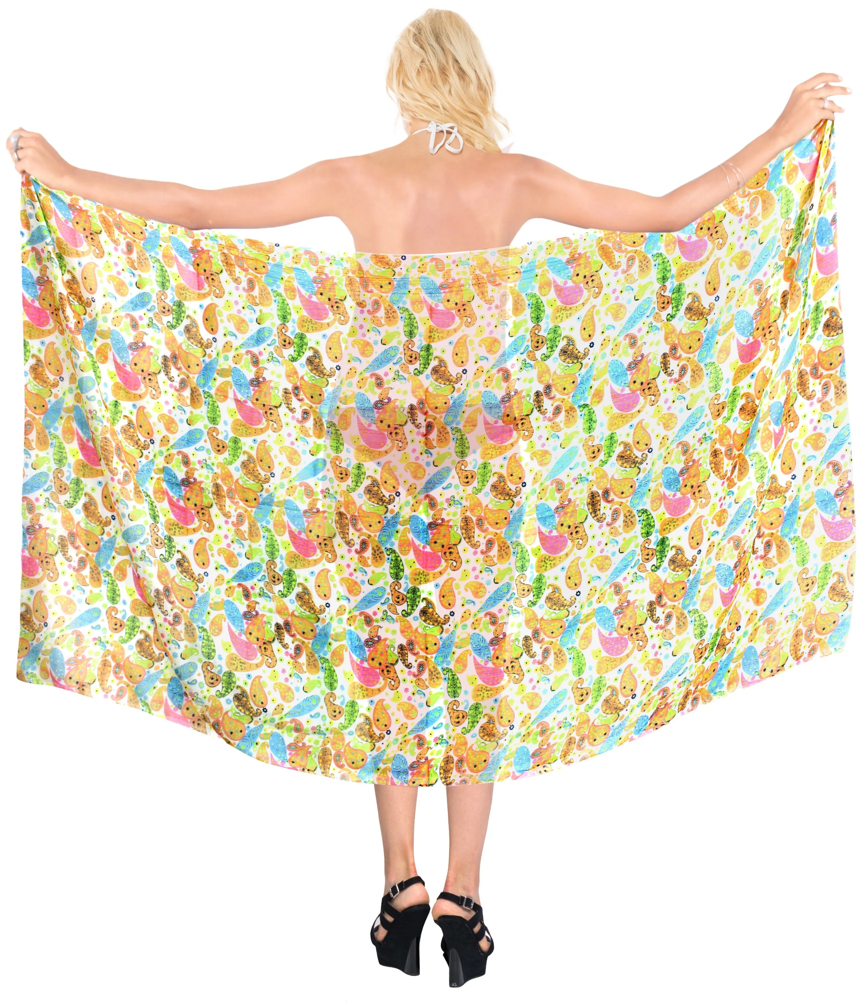 La Leela Women's Hawaiian Bikini Beach Wrap Sheer Sarong Swimming Bathing suit Beachwear Swim Dress Pareo Cover up Long 78"X42"  Beige 137784