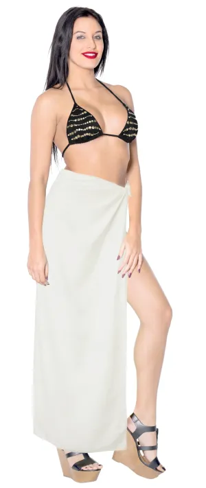 La Leela Women's Hawaiian Bikini Beach Wrap Sheer Sarong Swimming Bathing suit Beachwear Swim Dress Pareo Cover up Long 78"X42"  Beige 906860